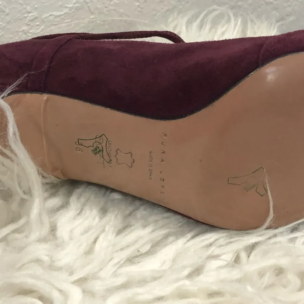 PURA‎ LOPEZ -MAROON ANKLE TIE SUEDE PUMPS HEELS S4